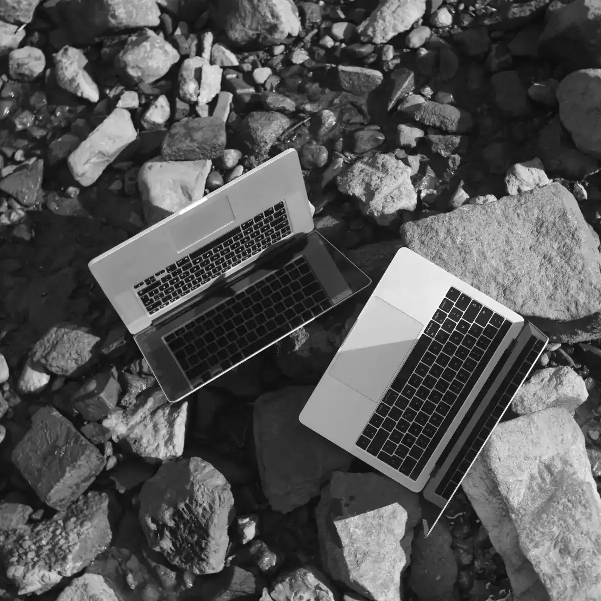 Professionelle MacBook Reparatur - Zwei MacBooks in einer entspannten Strandszene