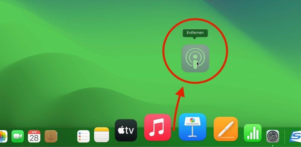 App aus dem Dock entfernen Eine App wird aus dem Dock entfernt.