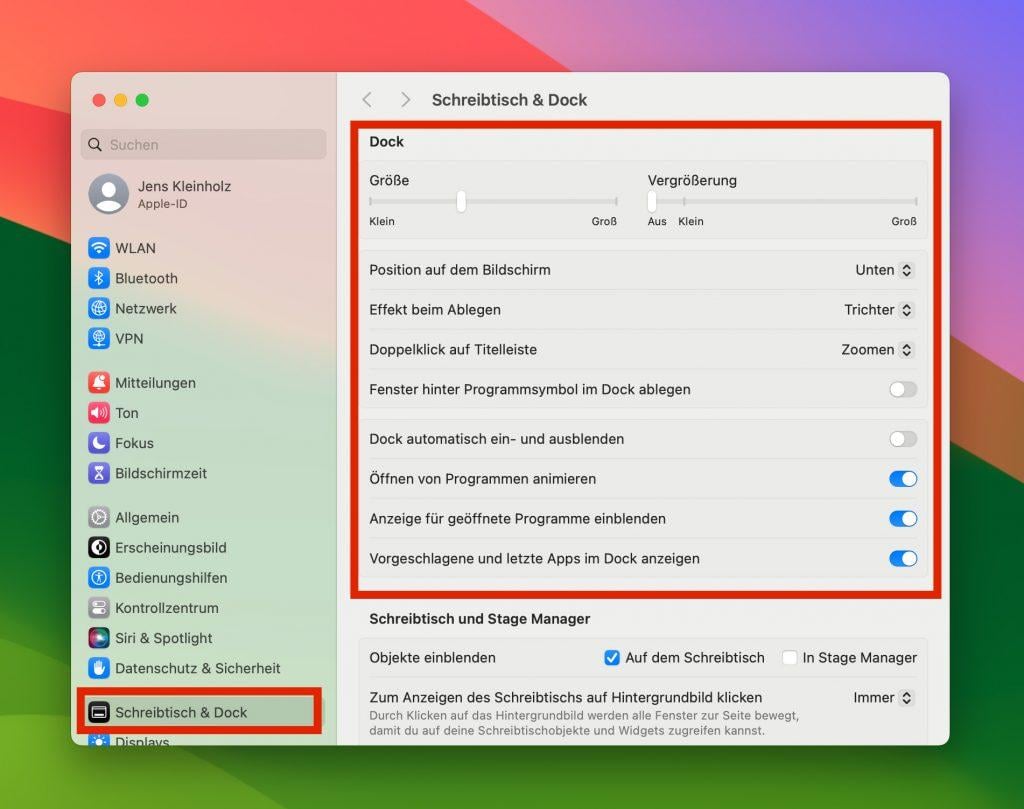 Dock-Einstellungen in Systemeinstellungen Dock-Einstellungen in den macOS Systemeinstellungen.