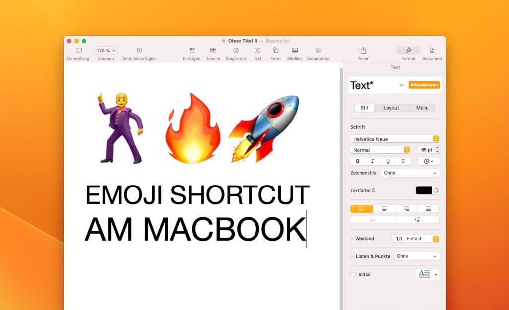 Mit Emojis kann man im Mac auch in Apple Pages und anderen Textverarbeitungsprogrammen arbeiten. Mit Emojis kann man im Mac auch in Apple Pages und anderen Textverarbeitungsprogrammen arbeiten.