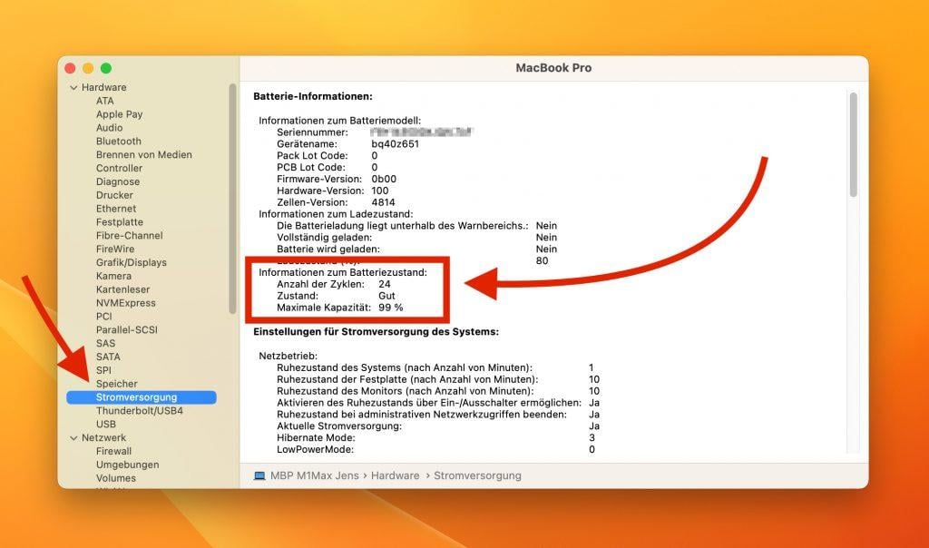 MacBook Akkuzustand im Systembericht prüfen