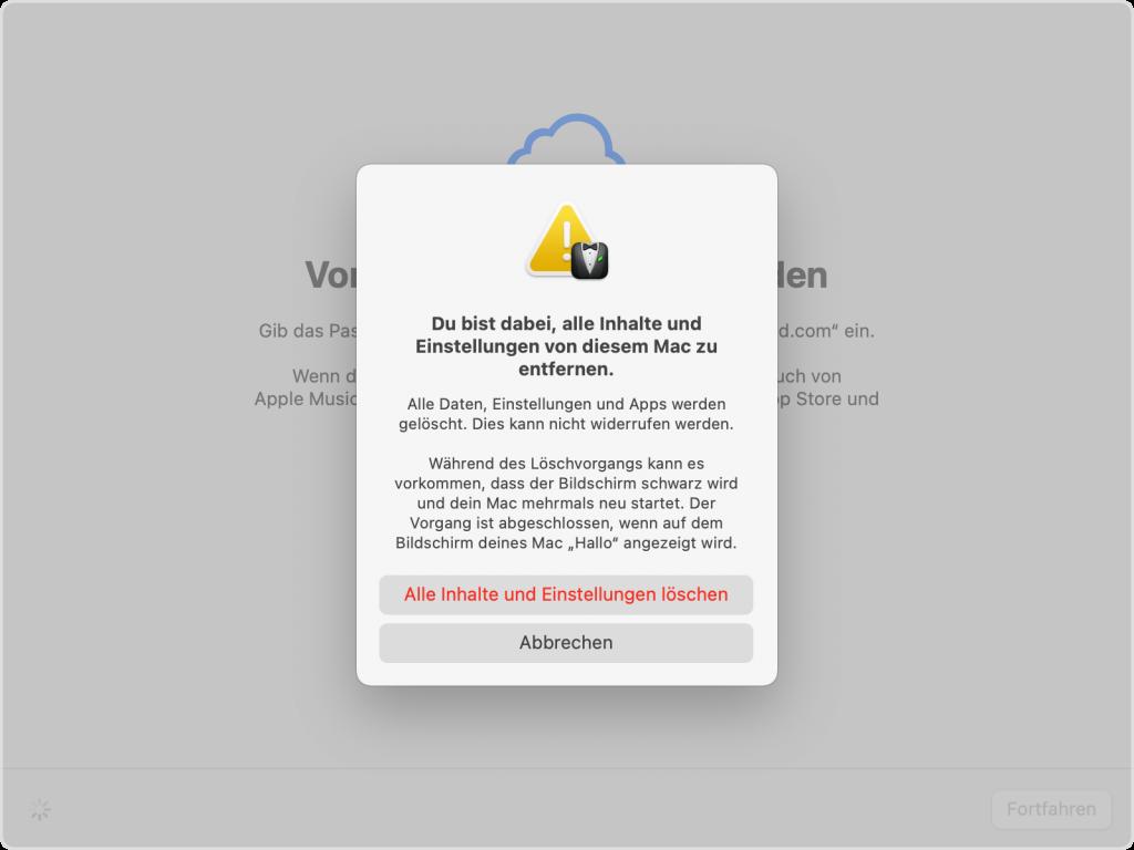 macOS Monterey - Einstellungen und Inhalte löschen