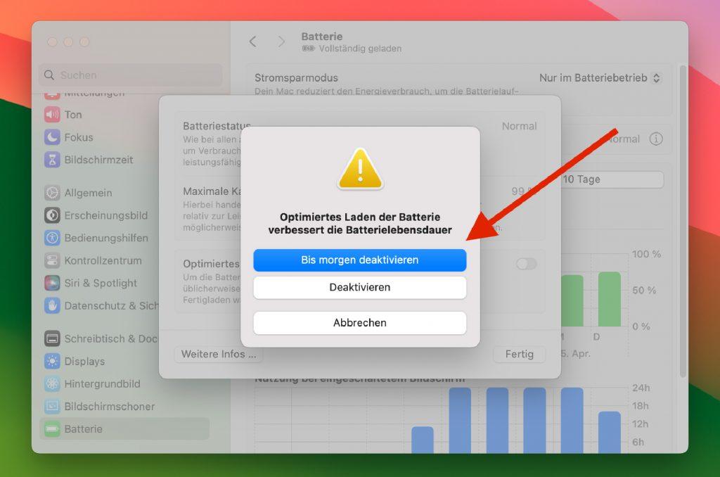 Optimiertes Laden deaktivieren