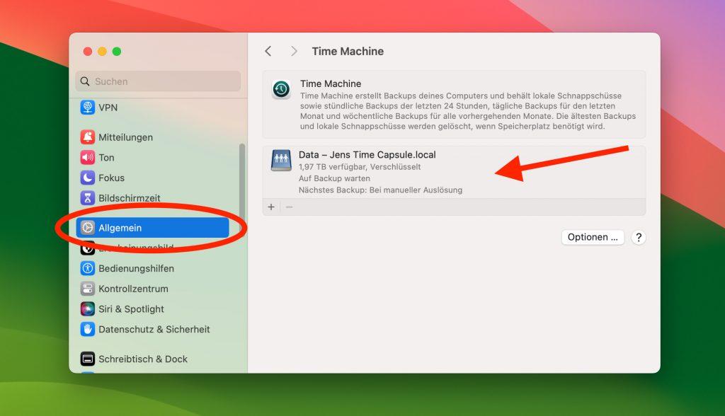 Time Machine Einstellungen in macOS
