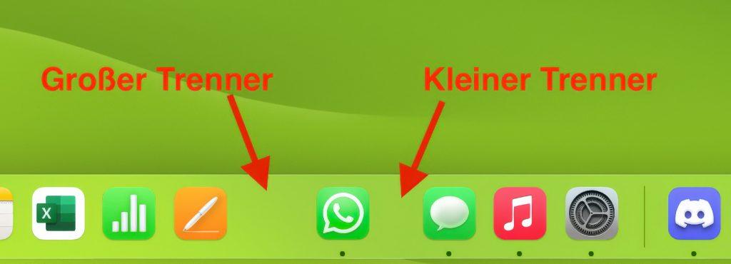 Dock mit verschieden großen Trennern Das Mac Dock mit unterschiedlich großen Trennern.