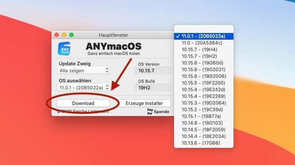 Download-Button in der ANYmacOS App