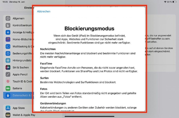 Einschränkungen durch den Blockierungsmodus