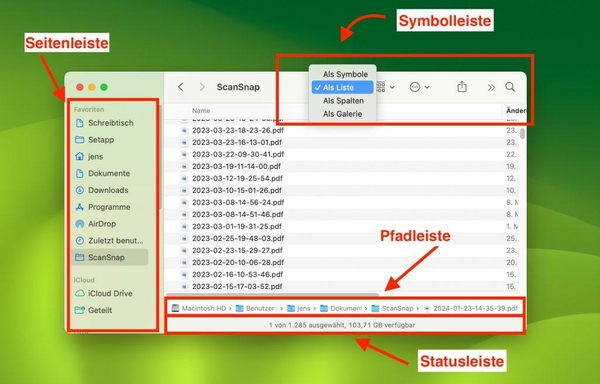 Finder window and its bars