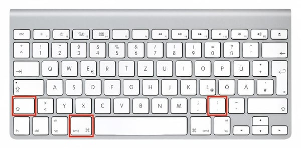 Mac keyboard with marked keys Shift, Command and Period