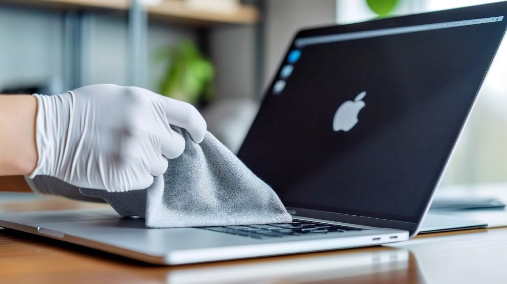 MacBook reinigen mit Mikrofasertuch