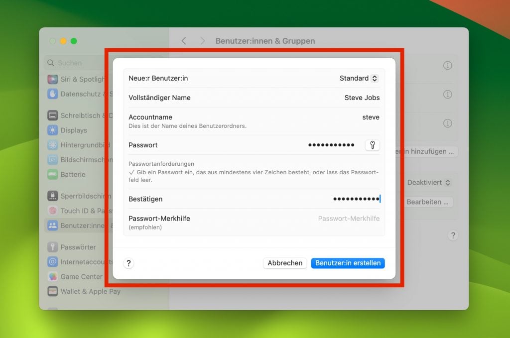 Neuen Mac-Benutzer anlegen