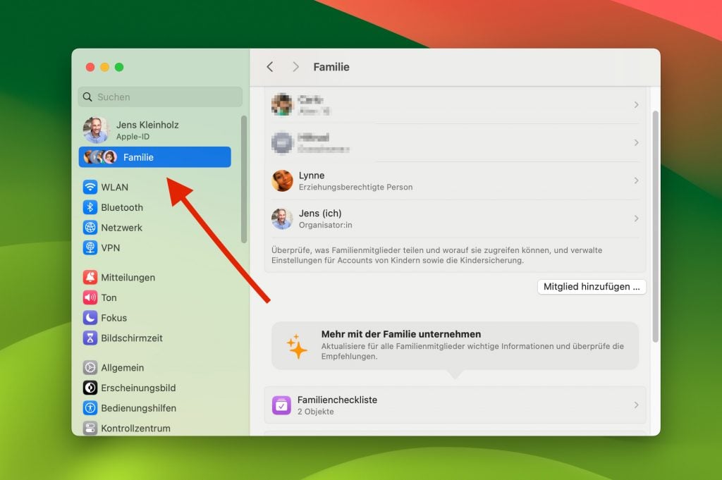 Familienfreigabe am Mac