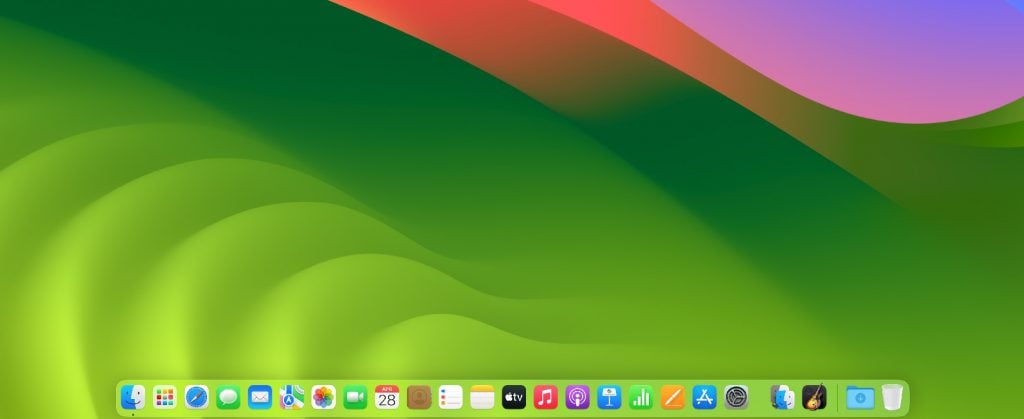 Das Dock ist in der Regel unten am Bildschirm des Mac positioniert.