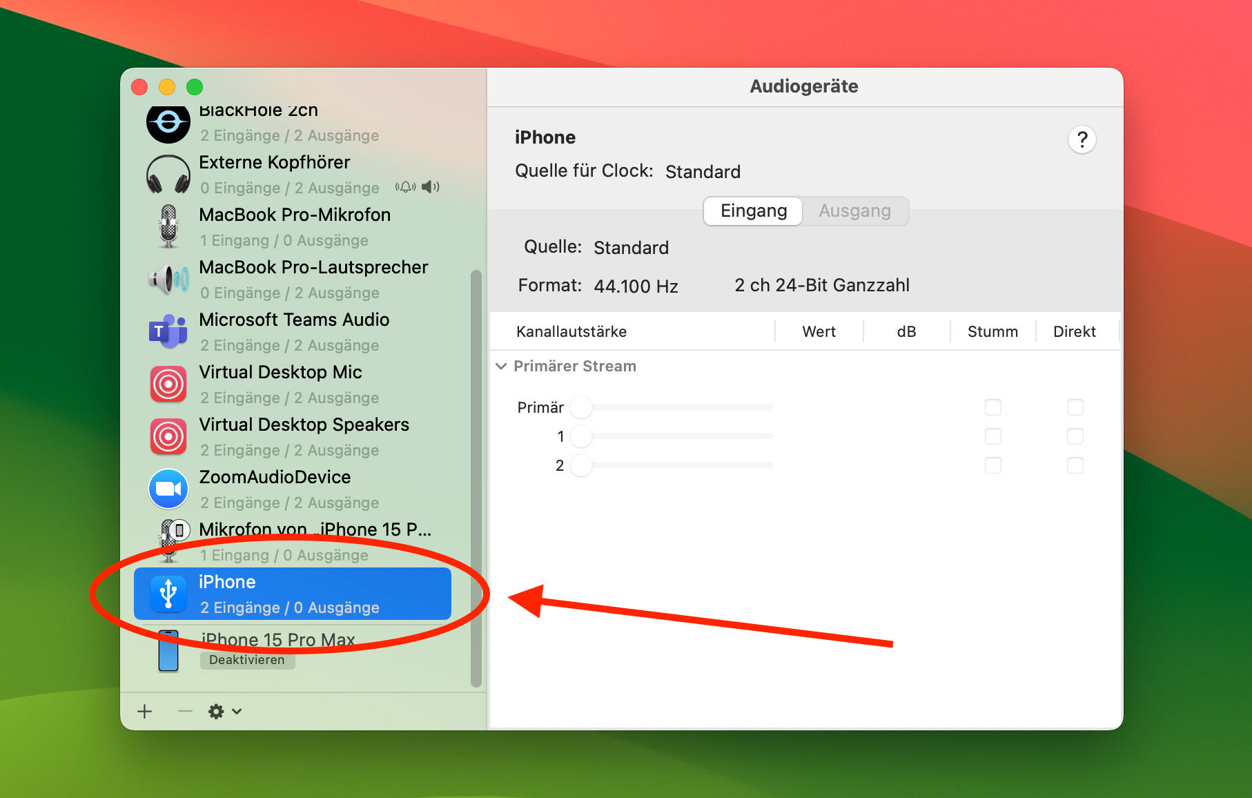 iPhone Eintrag in Midi-Setup-Programm