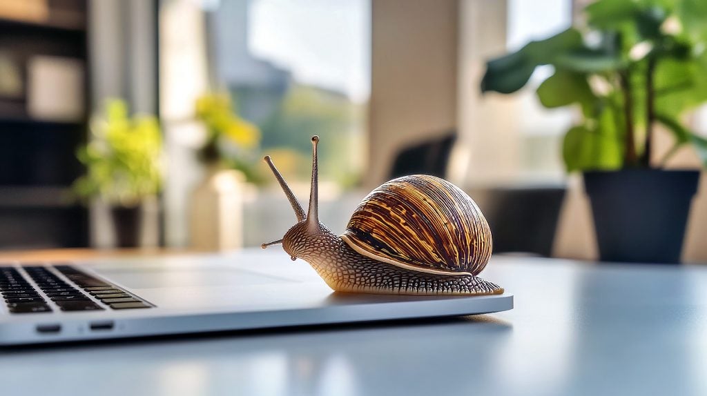 Wenn das MacBook langsam wie eine Schnecke bootet… (Bild: Midjourney KI).