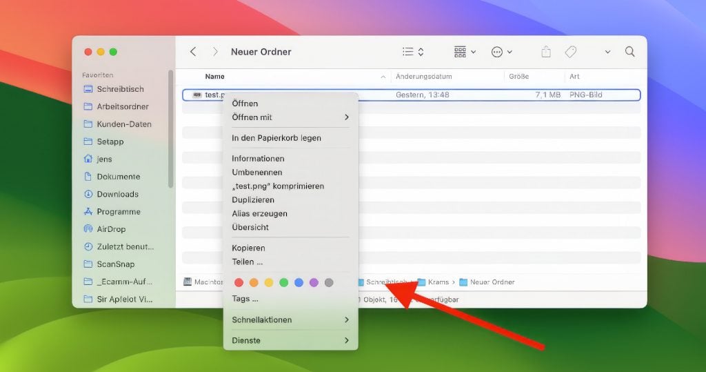 Kontextmenü im Finder von macOS