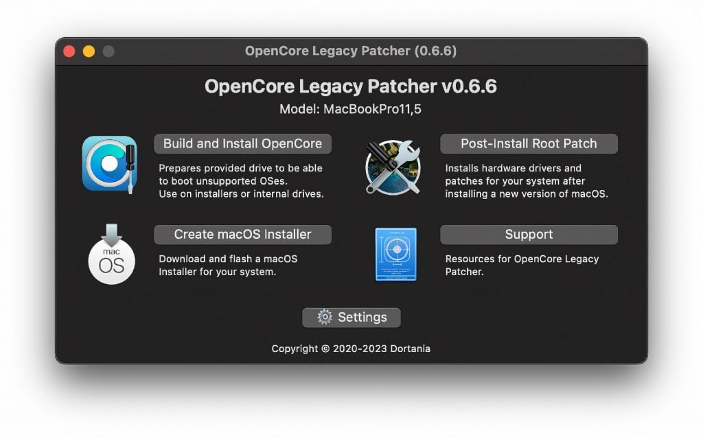 Screenshot des OpenCore Legacy Patchers